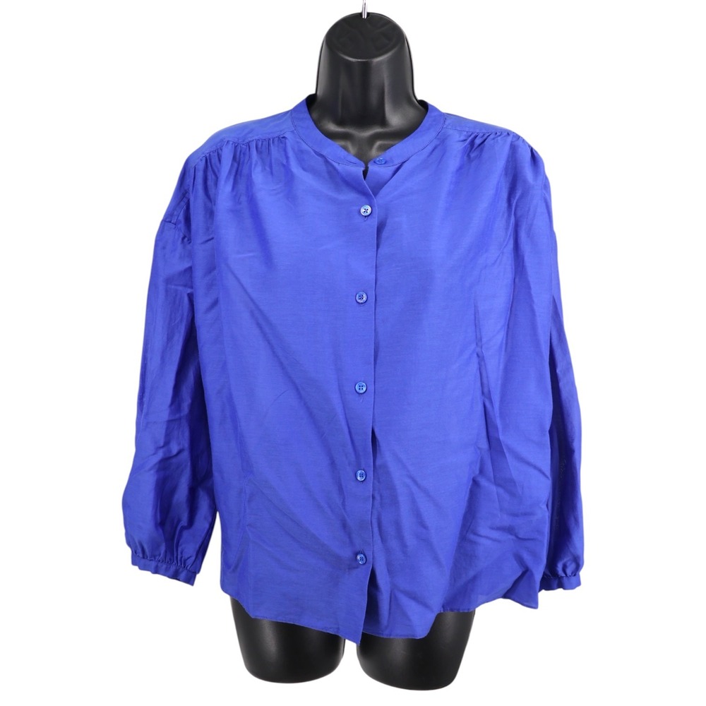 AG Adriano Goldschmied Blue Cotton Silk Button Blouse S‎ Oversized Boxy